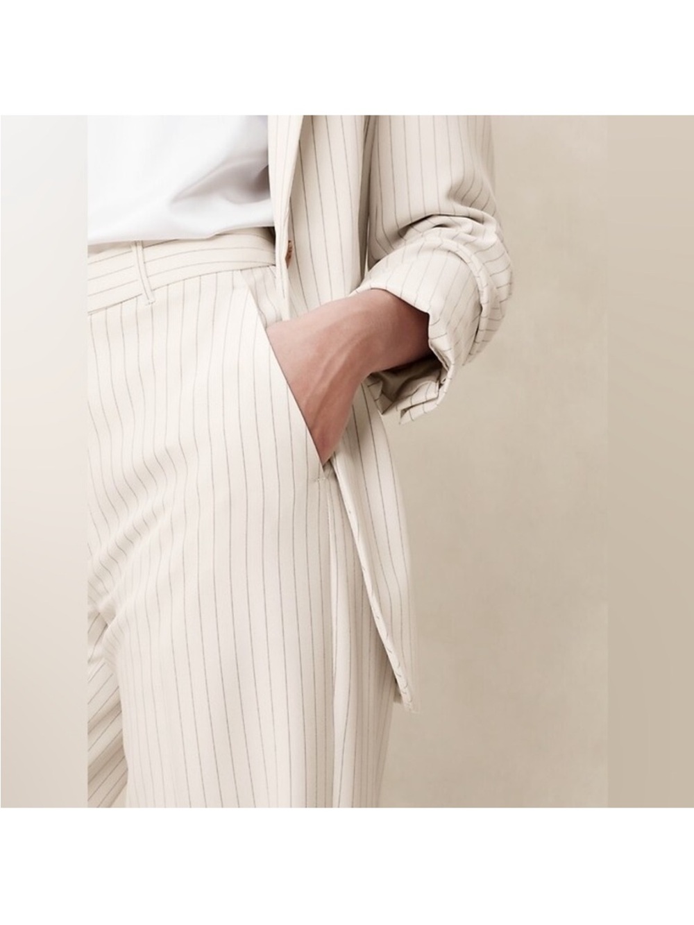 Banana Republic Cream Pinstripe Wide-Leg Pants